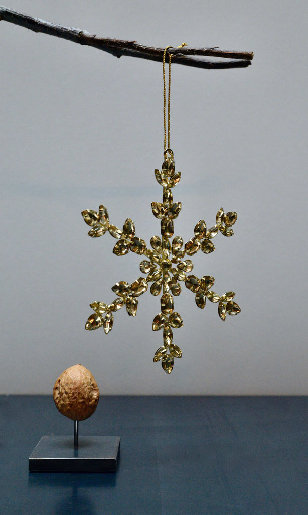 Beaded snowflake star gold tree decoration