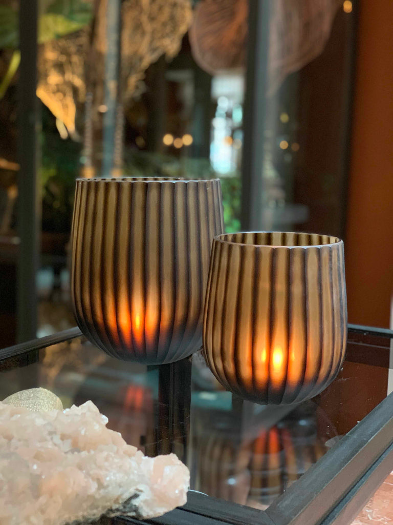 Round cognac cut glass vase medium