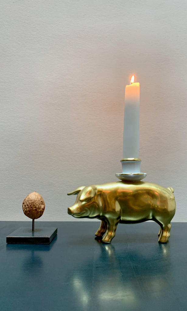 Urban Farm golden pig ceramic candle holder