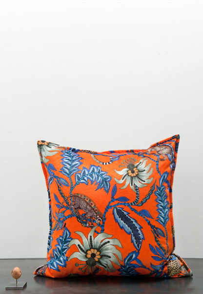 Ardmore fabric velvet monkey cushion orange