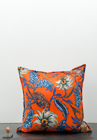 Ardmore velvet monkey cushion orange