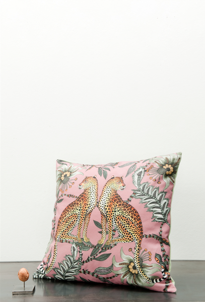 Ardmore fabric leopard cotton cushion pink