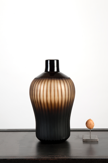 Cognac cut glass vase small
