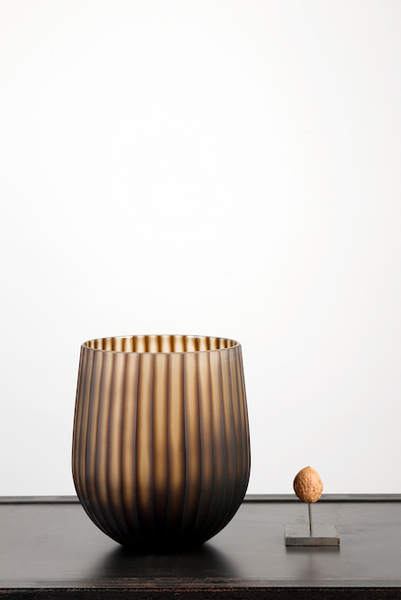 Round cognac cut glass vase medium