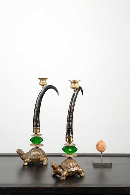 Klaus Dupont horn and turtle candle holder set