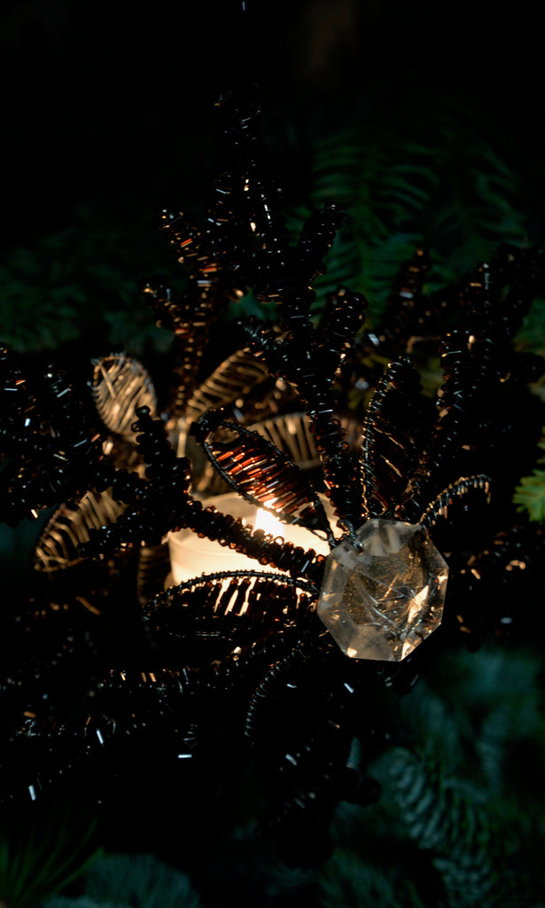 Beaded candle holder star black