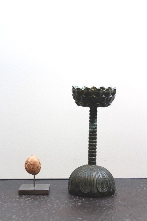 Lotus candlestick candleholder bronze