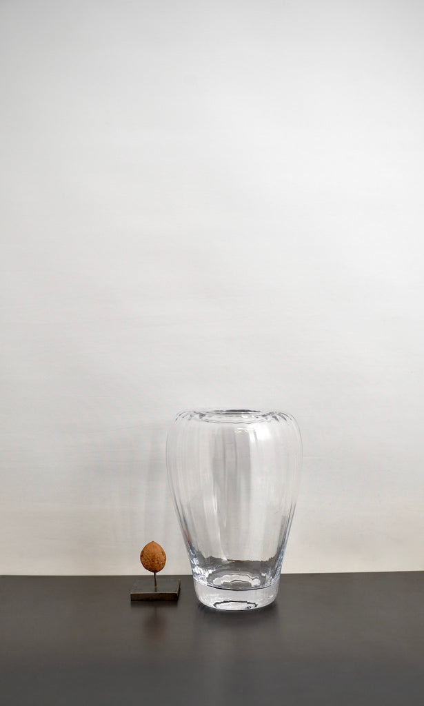 Clear glass ribbed vase