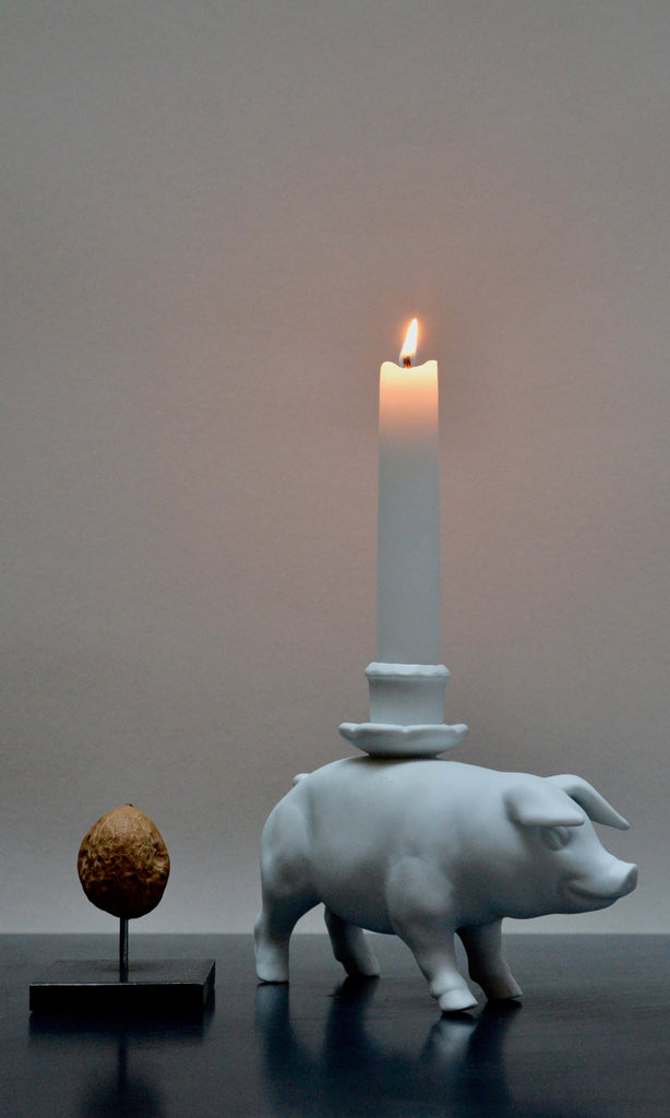 Urban Farm pig ceramic candle holder