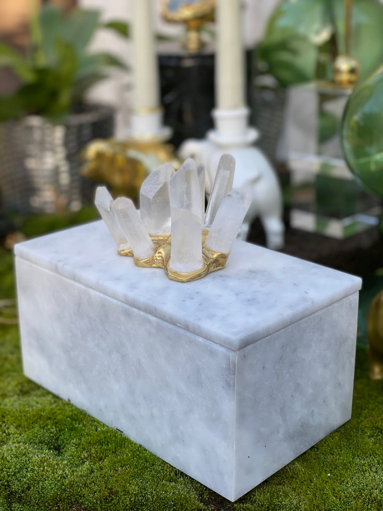 Marble white box with rock crystal