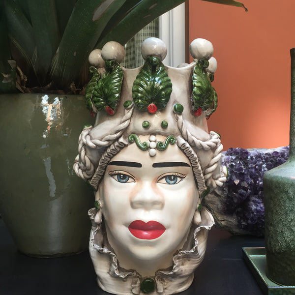 Moro head vase green and red