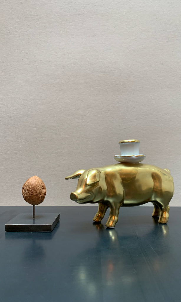 Urban Farm golden pig ceramic candle holder