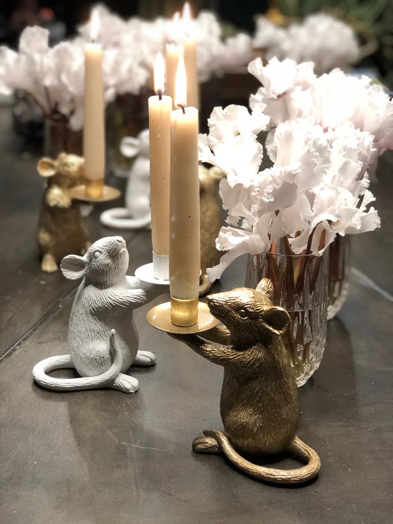 Mouse candle holder small in white or gold glitter