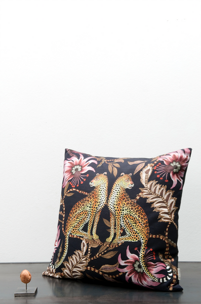 Ardmore fabric leopard cotton cushion black